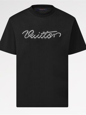 Louis Vuitton Black Crewneck T-Shirt with White Script Logo